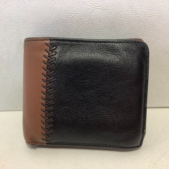 Men's Coach Baseball Stitch Two Tone Pebbled Leather Wallet #F75170 - Picture 1 of 9